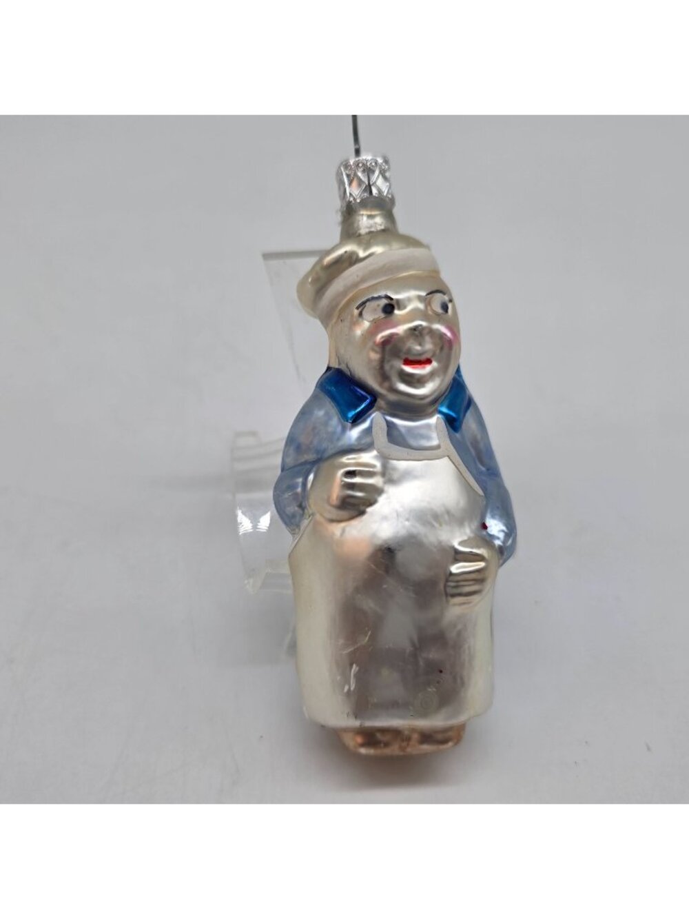 Inge Glas Glass Chef German Christmas Ornament Blue White 5"